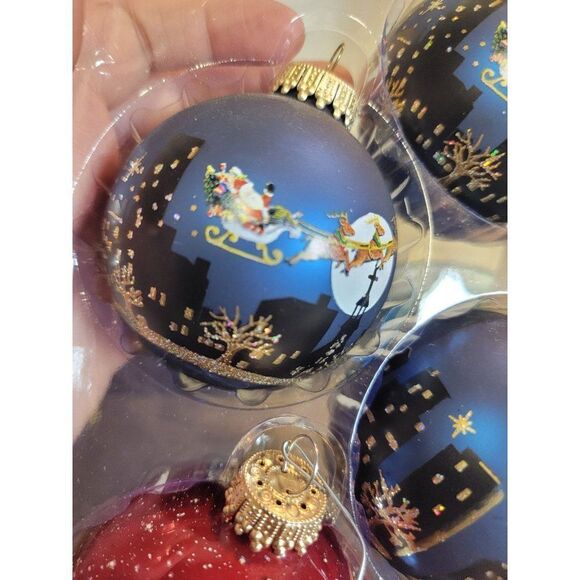 Krebs exclusive designer Santa Sleigh Ride City reindeer blown glass ball orname - Picture 3 of 7
